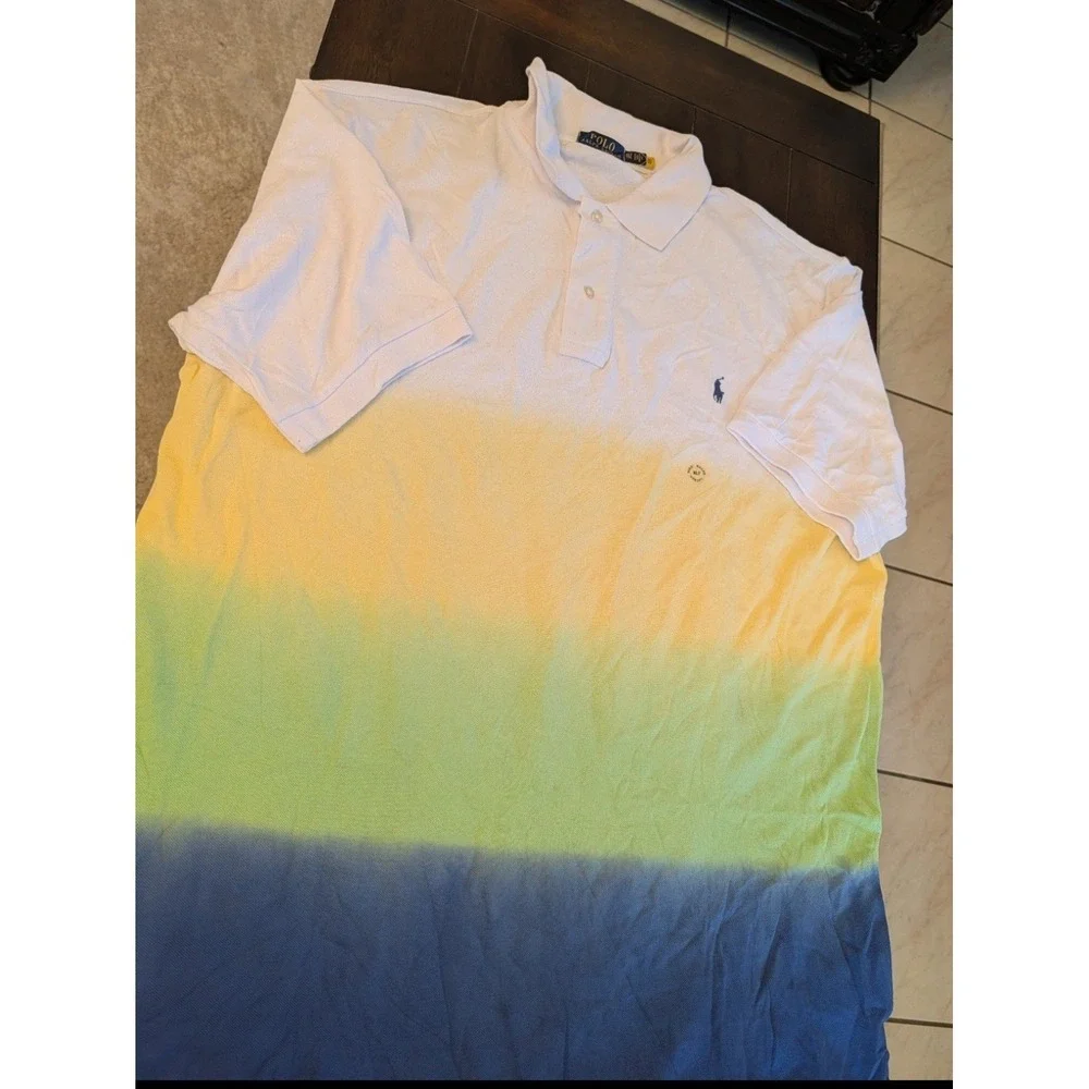 Polo Ralph Lauren Men's Classic Fit Dip Dye Polo White Yellow Green Blue XLT